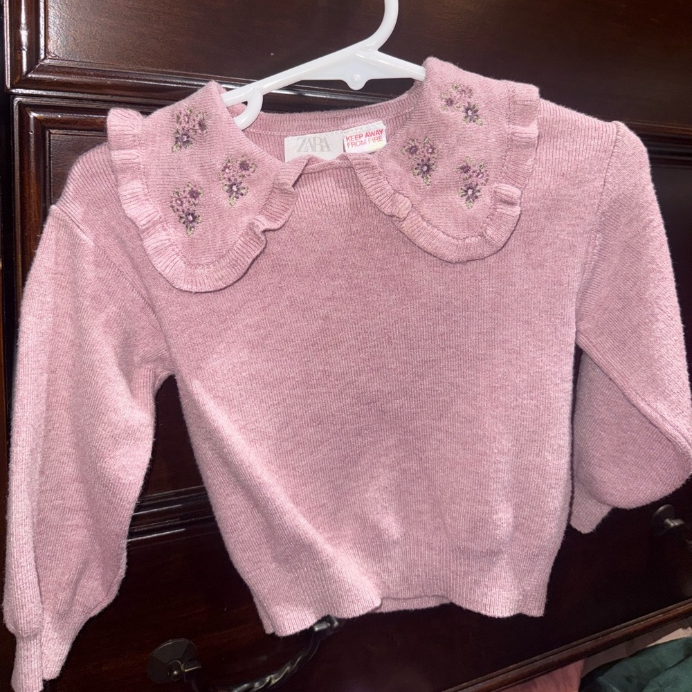 Zara Blush Knit Top with Floral Collar